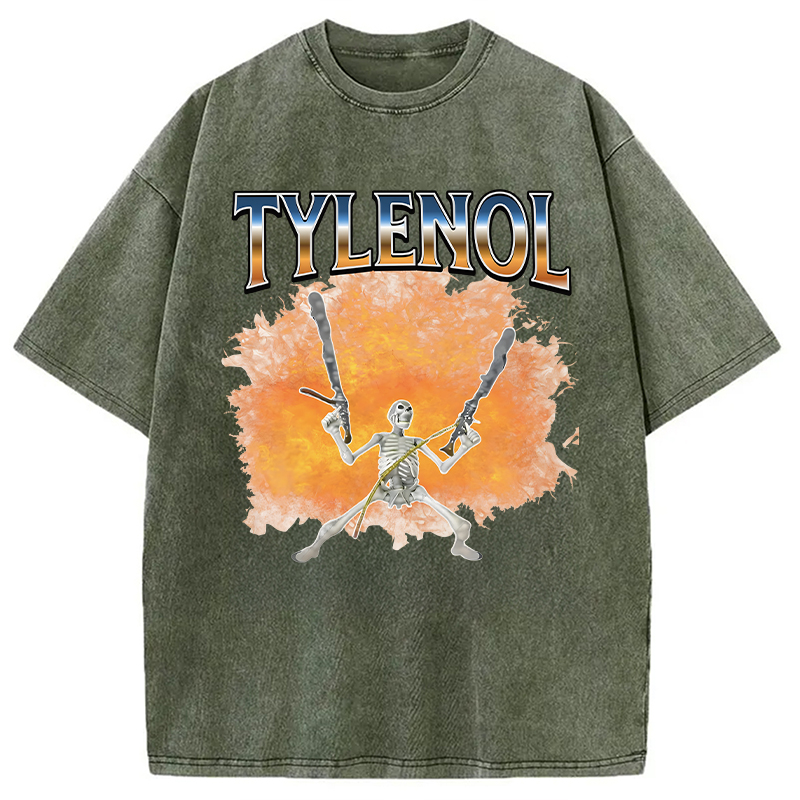 Modecanvas Funny Unhinged Skeleton DTG Printing Washed T-Shirt-modecanvas