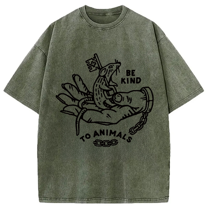 Modecanvas Be Kind To Animals DTG Printing Washed T-Shirt-modecanvas