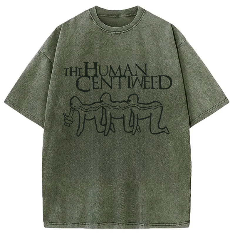 Modecanvas Human Centiweed Funny Meme DTG Printing Washed T-Shirt-modecanvas