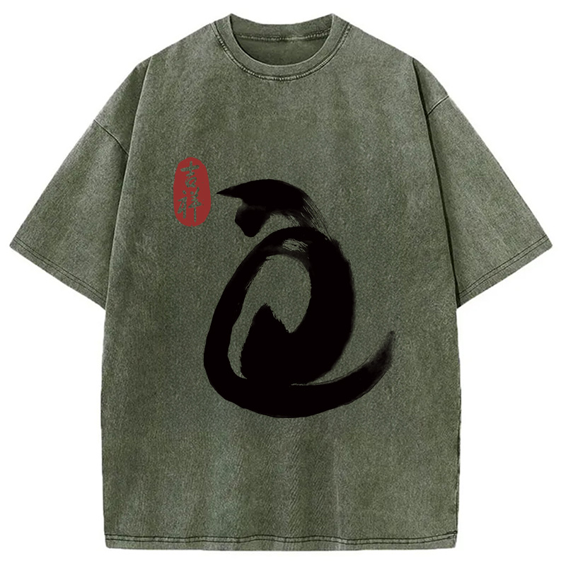 Modecanvas Vintage Ink Cat Washed T-Shirt