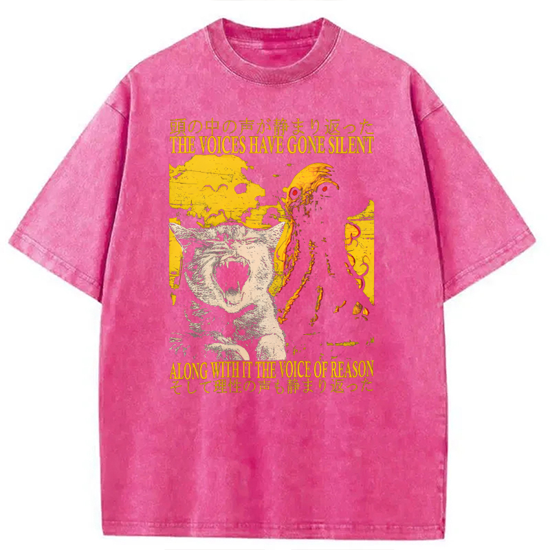 Modecanvas The Voices Have Gone Silent Cat Funny Washed T-Shirt-modecanvas