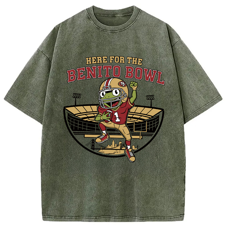 Modecanvas Here For The Benito Bowl DTG Printing Washed T-Shirt-modecanvas