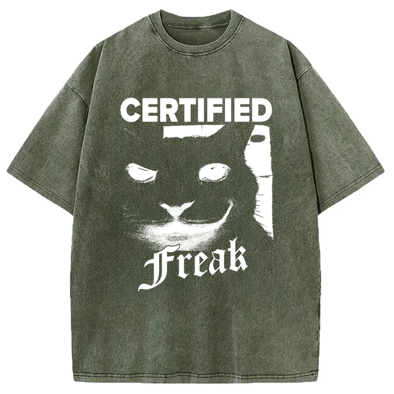 Modecanvas Certified Freak Cat Meme DTG Printing Washed T-Shirt-modecanvas