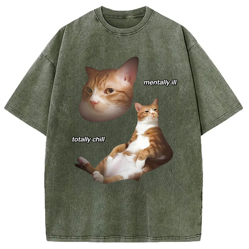Modecanvas Illin And Chillin Cat DTG Printing Washed T-Shirt-modecanvas