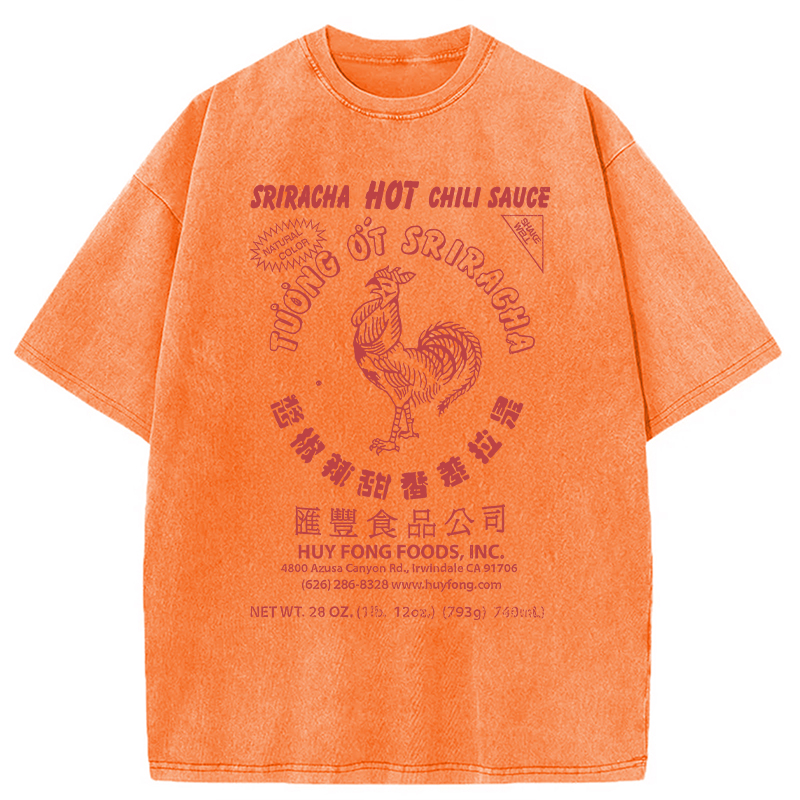 Modecanvas Sriracha Hot Chili Sauce DTG Printing Washed T-Shirt-modecanvas