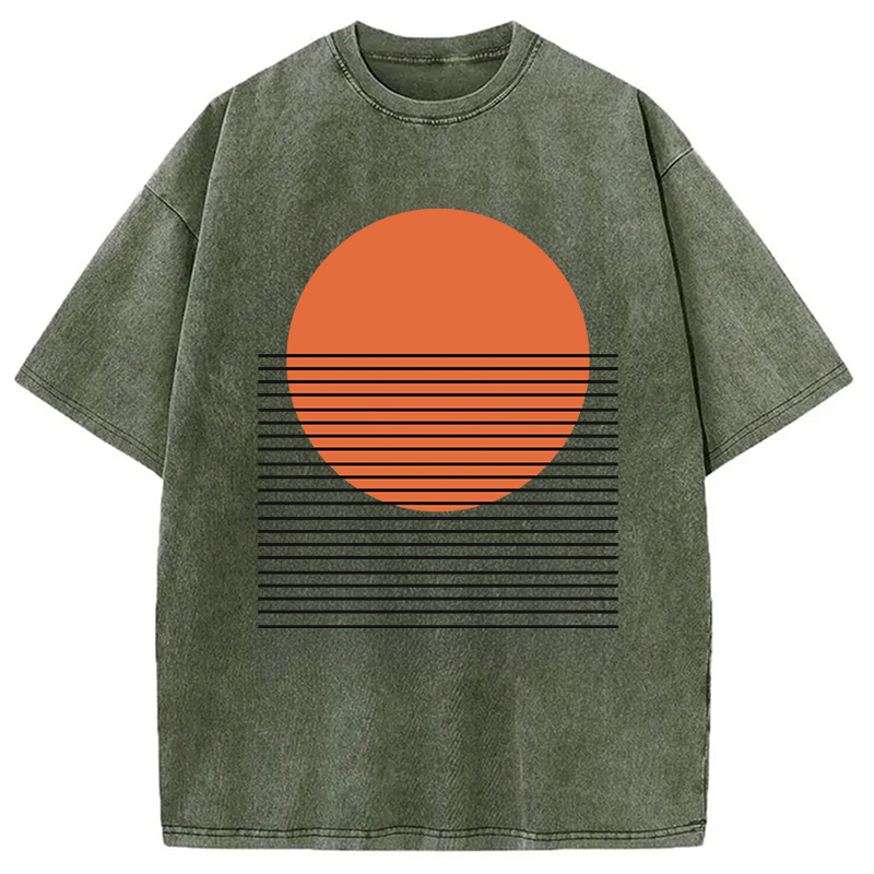 Modecanvas Retro Sunset DTG Printing Washed T-Shirt-modecanvas