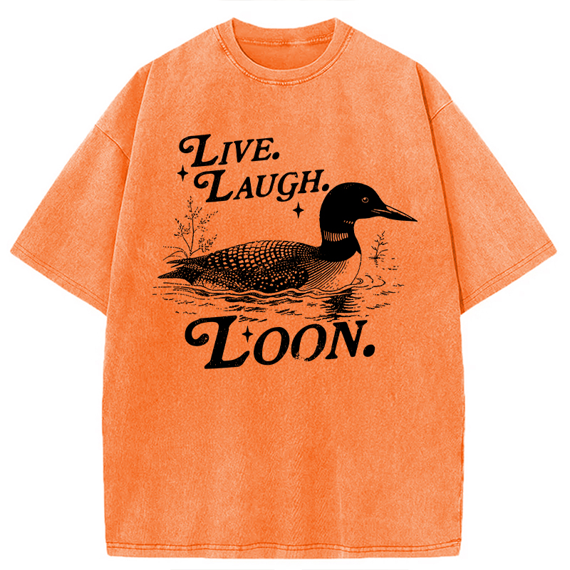 Modecanvas Live Laugh Loon Funny Duck Meme DTG Printing Washed T-Shirt-modecanvas
