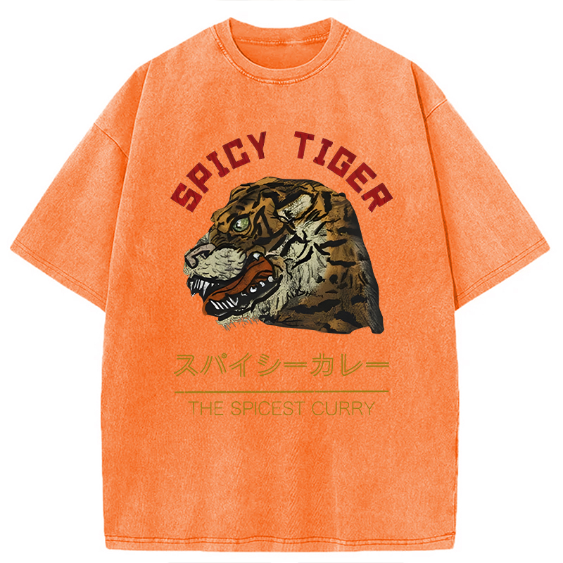 Modecanvas Japanese Spicy Tiger DTG Printing Washed T-Shirt-modecanvas