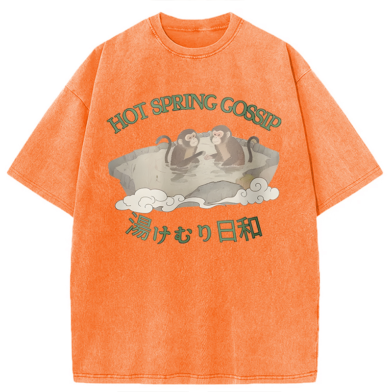 Modecanvas Japanese Monkey Hot Spring DTG Printing Washed T-Shirt-modecanvas