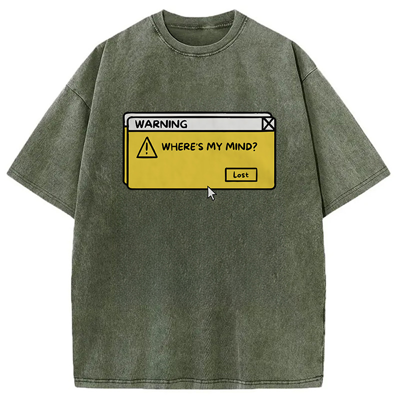 Modecanvas Vintage Warning Computer Tab DTG Printing Washed T-Shirt-modecanvas