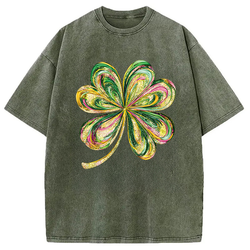 Modecanvas Retro Shamrock DTG Printing Washed T-Shirt-modecanvas