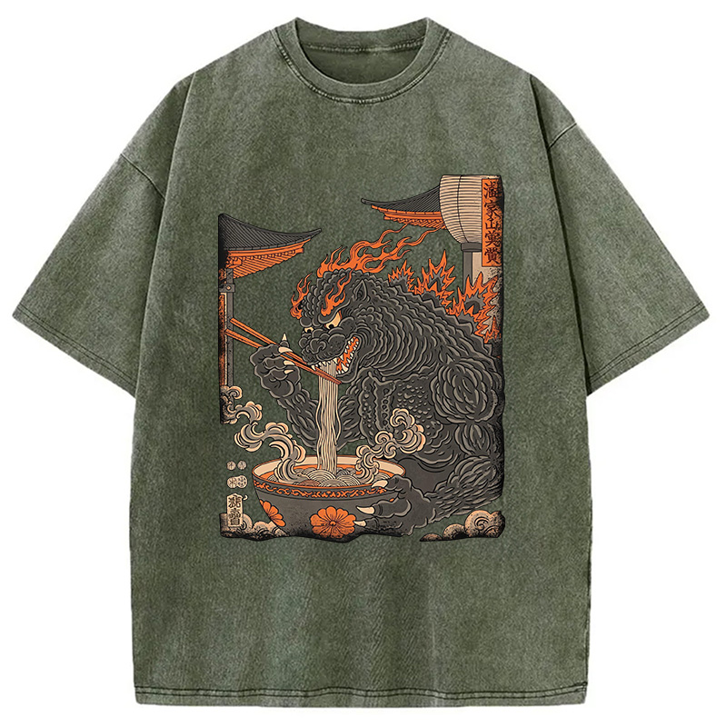 Modecanvas Vintage Monster Ramen DTG Printing Washed T-Shirt-modecanvas