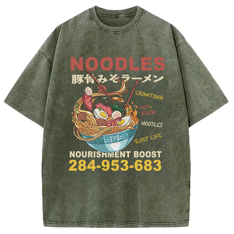 Modecanvas Cute Ramen Noodle DTG Printing Washed T-Shirt-modecanvas