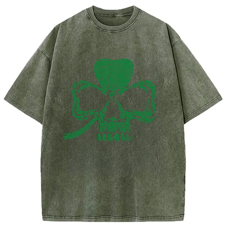 Modecanvas Clover Skull DTG Printing Washed T-Shirt-modecanvas