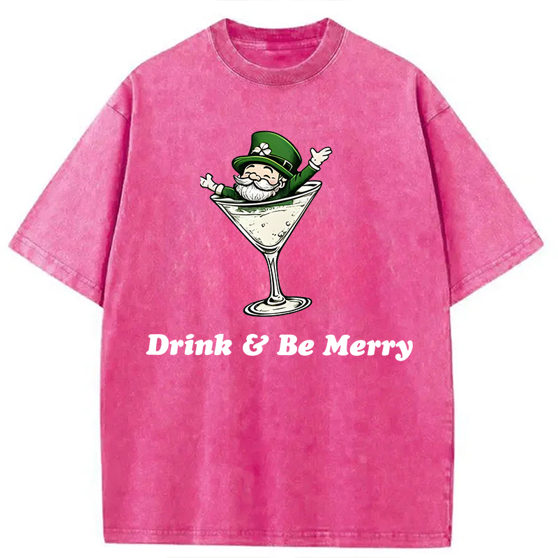 Modecanvas Leprechaun Martini Cocktail Vintage DTG Printing Washed T-Shirt-modecanvas