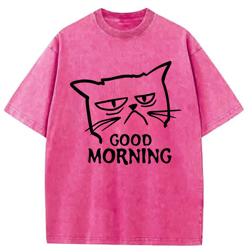 Modecanvas Good Morning Kitten Meow DTG Printing Washed T-Shirt