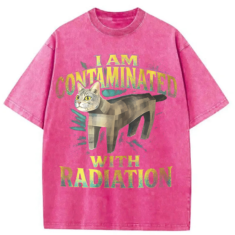 Modecanvas I Am Contaminated Cat Meme DTG Printing Washed T-Shirt-modecanvas