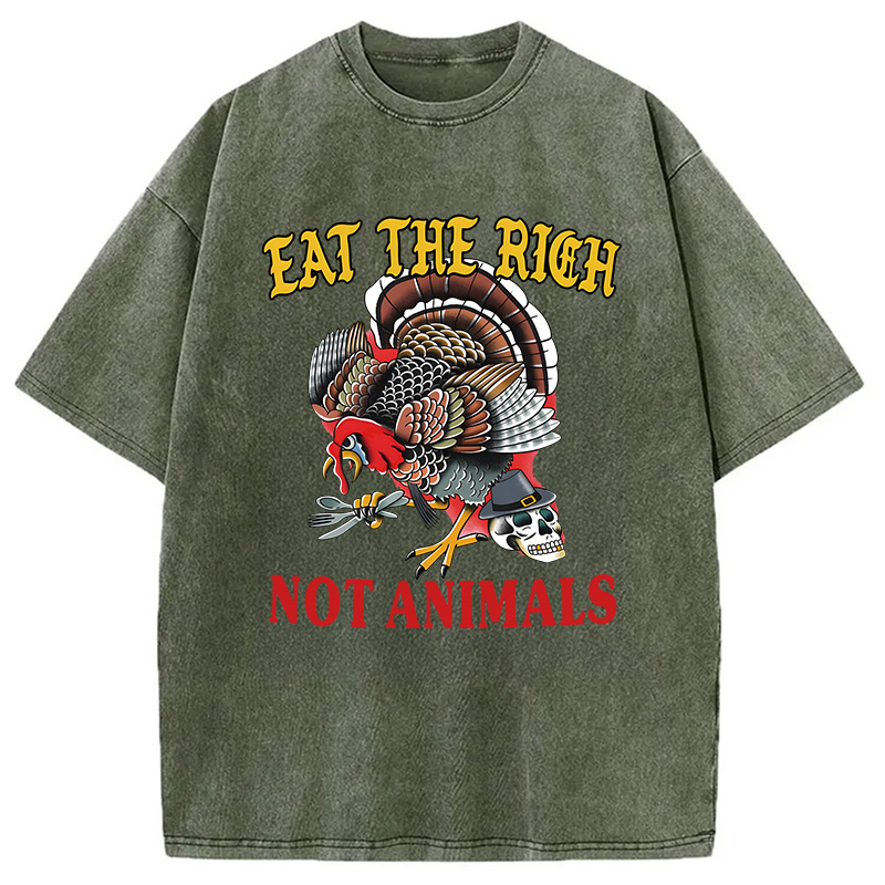 Modecanvas Eat the Rich Not Animals DTG Printing Washed T-Shirt