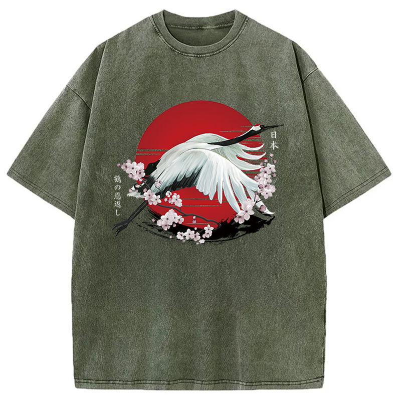 Modecanvas Japanese Crane Tsuru Washed T-Shirt