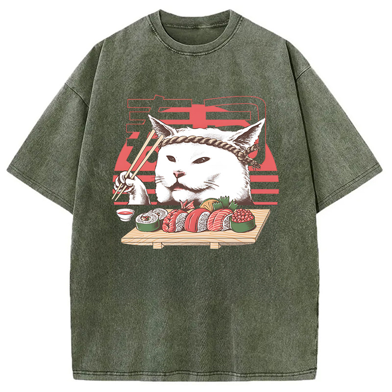 Modecanvas Smudge Happy Cat DTG Printing Washed T-Shirt