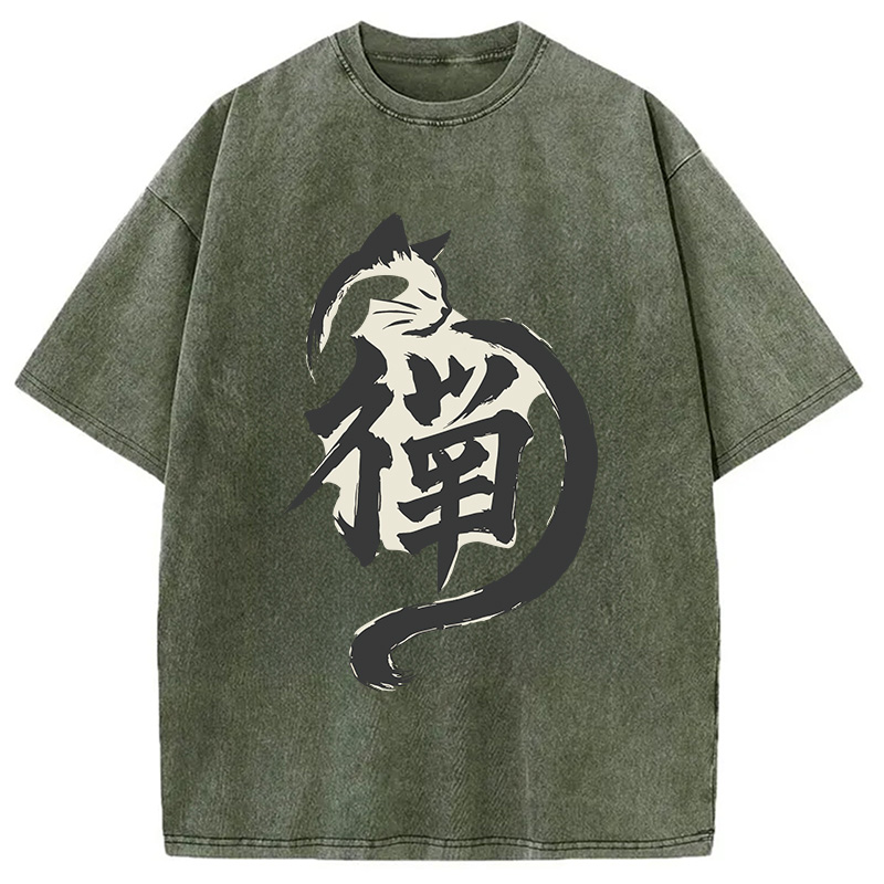 Modecanvas Zen Cat DTG Printing Washed T-Shirt