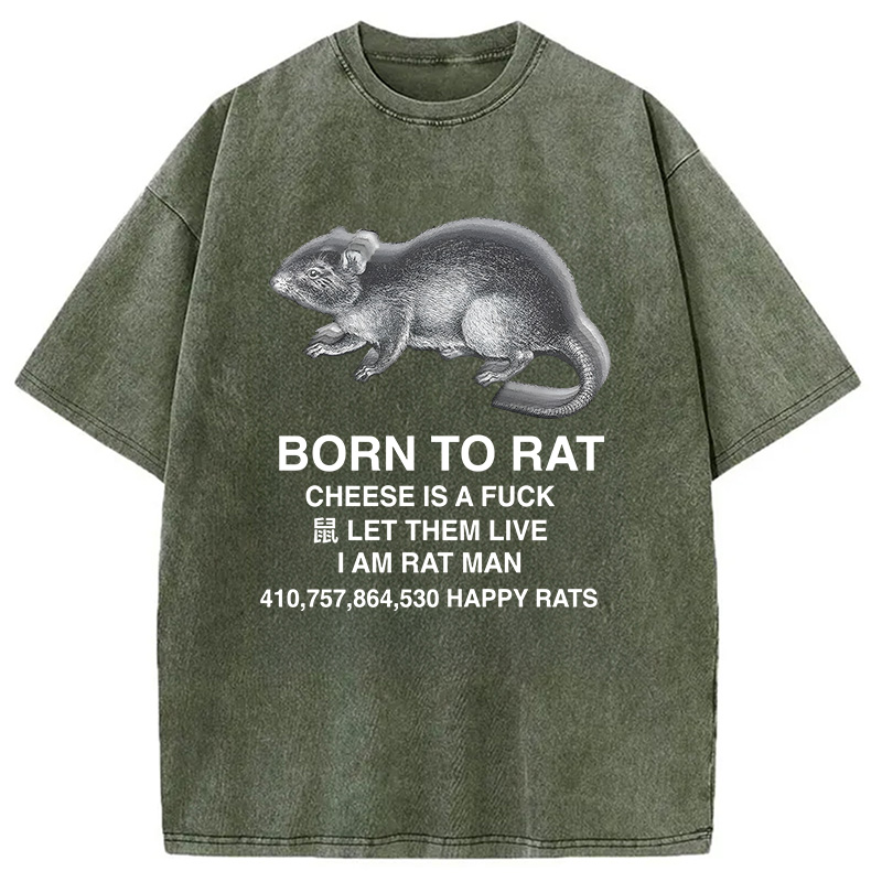 Modecanvas Born To Rat Meme DTG Printing Washed T-Shirt