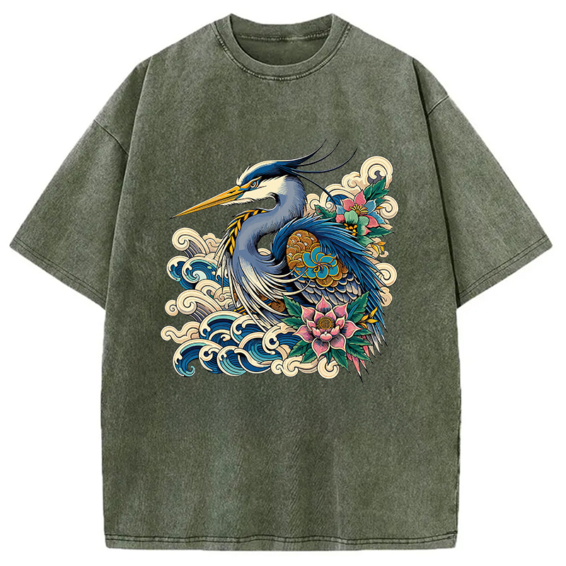 Modecanvas Japanese Blue Heron Washed T-Shirt