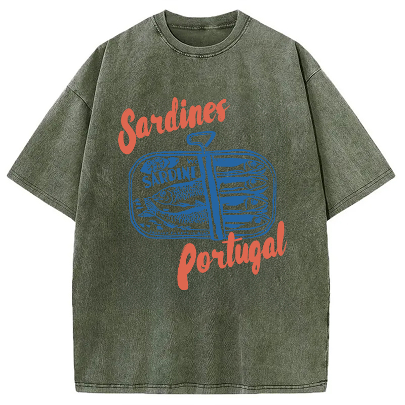 Modecanvas Tinned Fish DTG Printing Washed T-Shirt