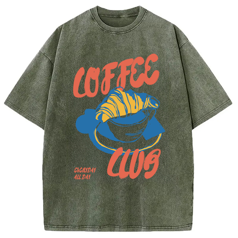 Modecanvas Retro Coffee Club DTG Printing Washed T-Shirt