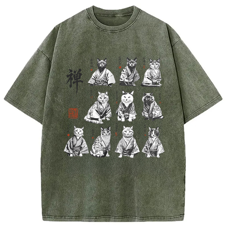 Modecanvas Japanese Ink Cats DTG Printing Washed T-Shirt