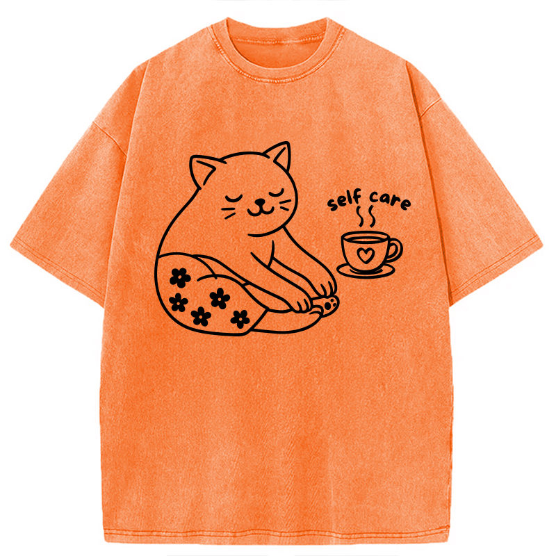 Modecanvas Self Care Line Art DTG Printing Washed T-Shirt