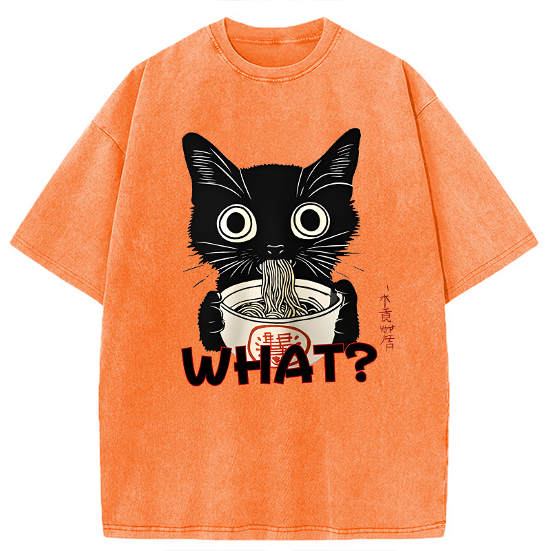 Modecanvas Kawaii Noodle Cat DTG Printing Washed T-Shirt