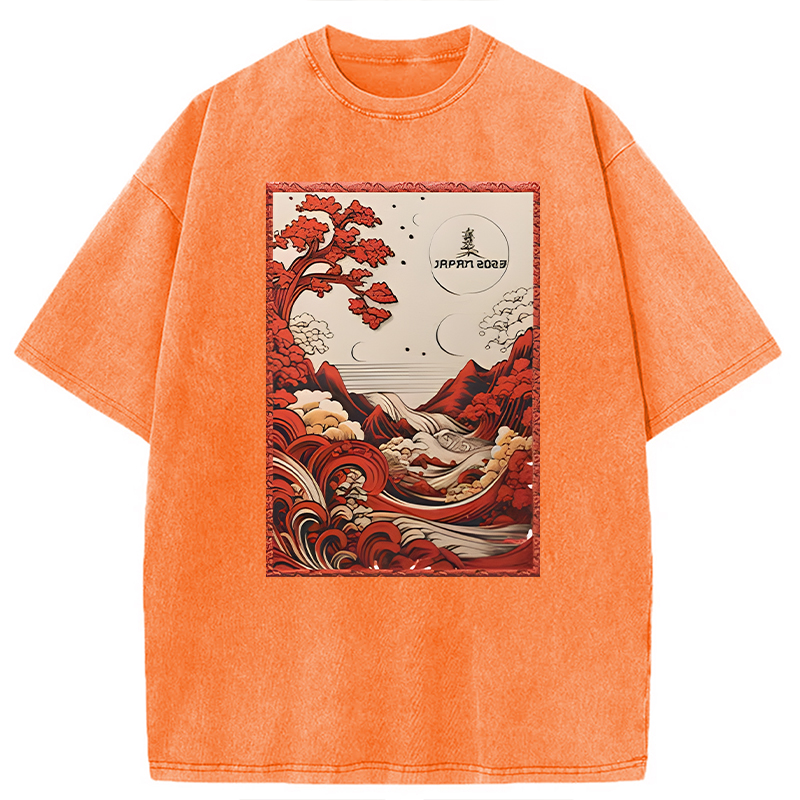 Modecanvas Japanese River View DTG Printing Washed T-Shirt
