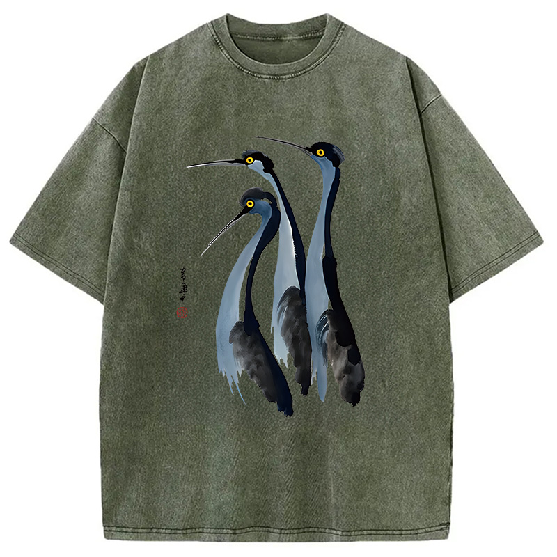 Modecanvas Blue Crane DTG Printing Washed T-Shirt