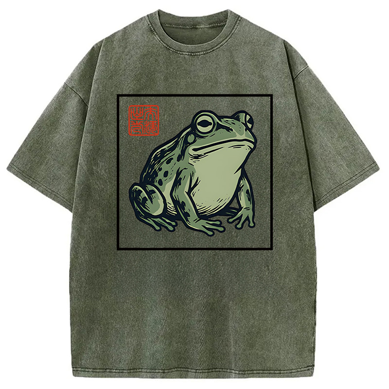Modecanvas Zen Frog DTG Printing Washed T-Shirt