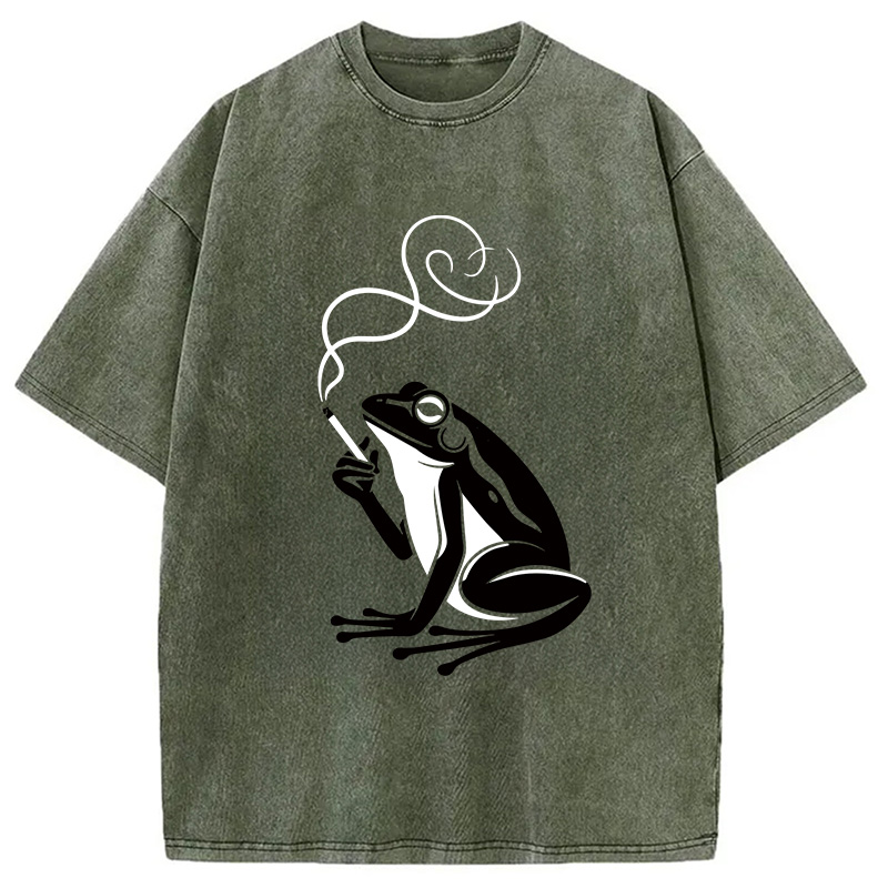 Modecanvas Minimalist Frog DTG Printing Washed T-Shirt