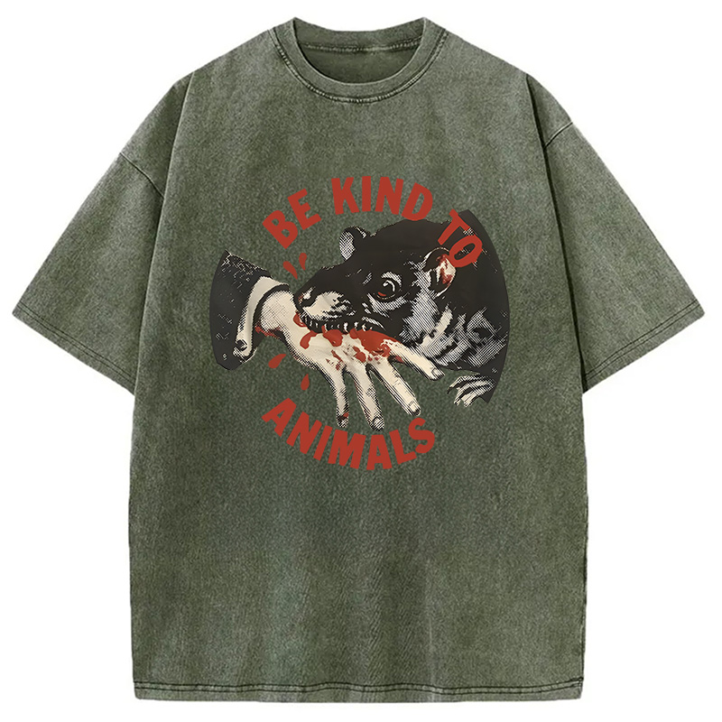 Modecanvas Be Kind To Animals Rat DTG Printing Washed T-Shirt