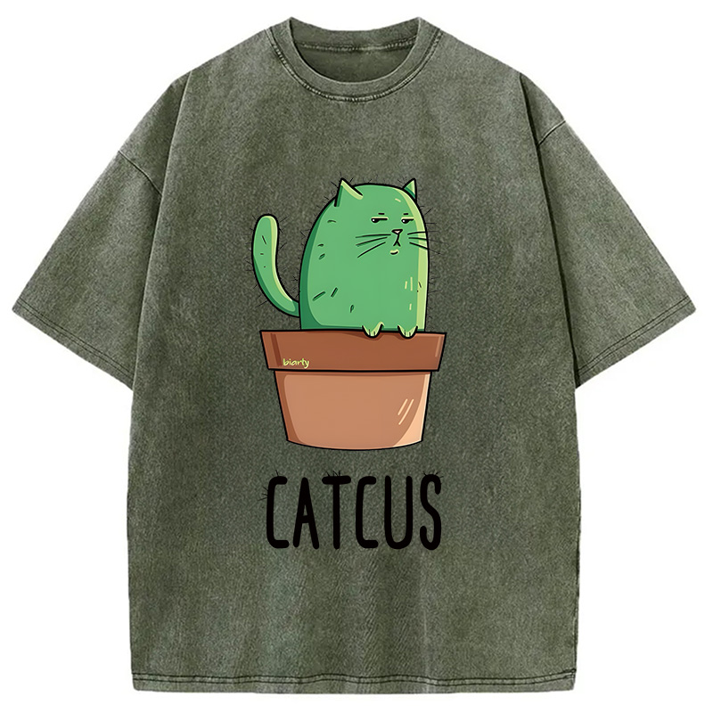 Modecanvas Cute Catcus DTG Printing Washed T-Shirt