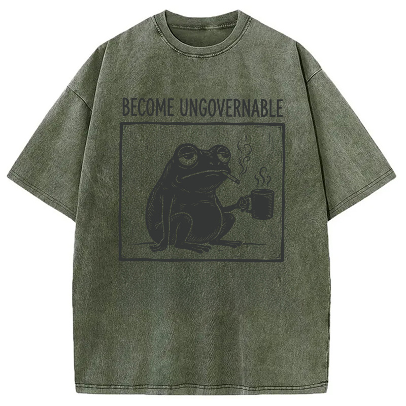 Modecanvas Become Ungovernable Frog DTG Printing Washed T-Shirt