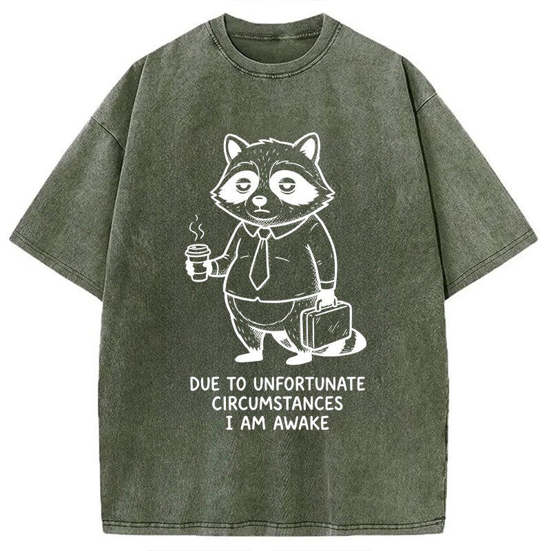 Modecanvas Grumpy Raccoon Morning DTG Printing Washed T-Shirt