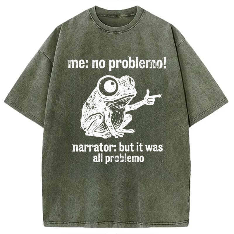 Modecanvas No Problemo Funny Frog Meme DTG Printing Washed T-Shirt