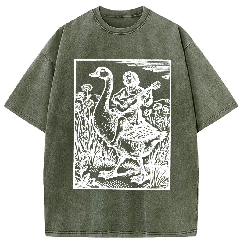 Modecanvas Medieval Bard Goose DTG Printing Washed T-Shirt
