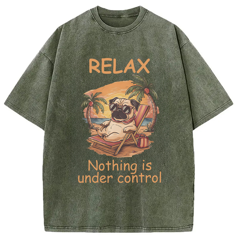 Modecanvas Nothing Is Under Control Pug DTG Printing Washed T-Shirt