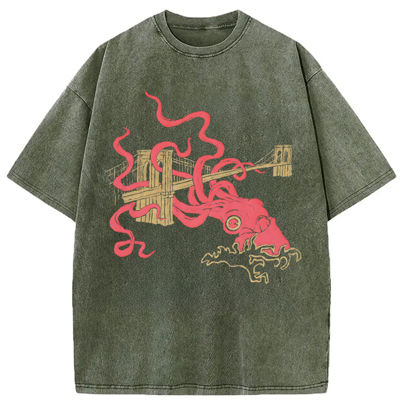 Modecanvas Squid Attack DTG Printing Washed T-Shirt
