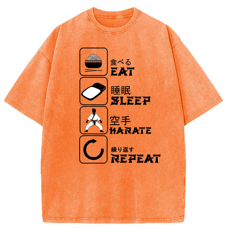 Modecanvas Eat Sleep Karate Repeat Meme DTG Printing Washed T-Shirt