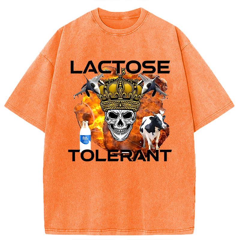 Modecanvas Lactose Tolerant Milk Funny Meme DTG Printing Washed T-Shirt