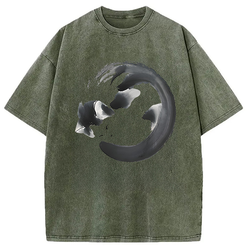 Modecanvas Inkpainting Cat Zen Enso DTG Printing Washed T-Shirt