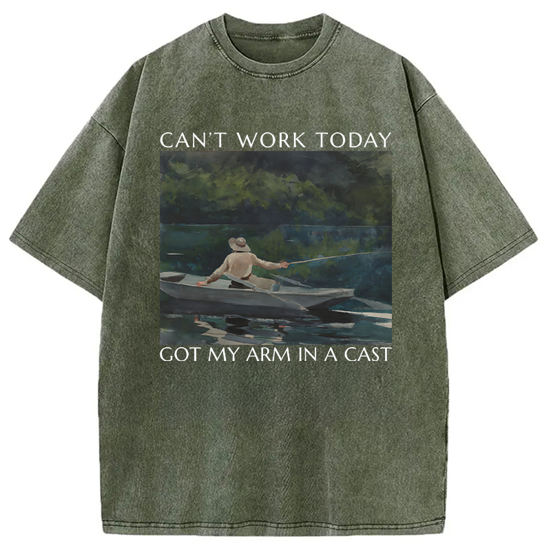Modecanvas Funny Fishing Painting DTG Printing Washed T-Shirt