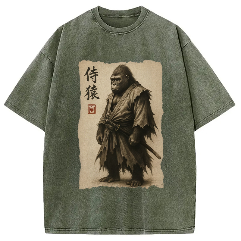 Modecanvas Samurai Gorilla Washed T-Shirt-modecanvas