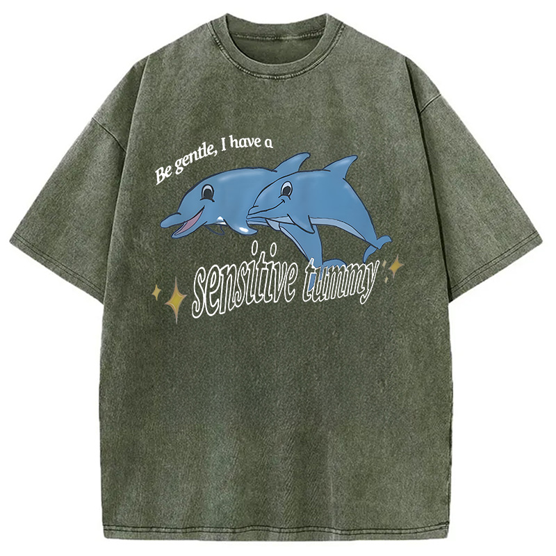 Modecanvas Be Gentle I Have A Sensitive Tummy DTG Printing Washed T-Shirt